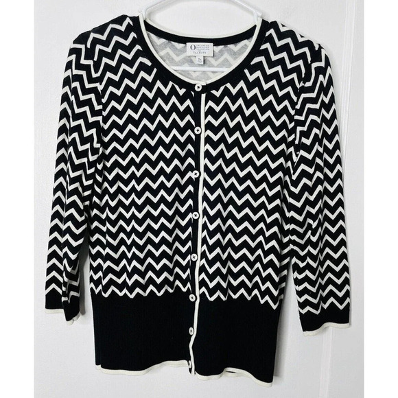 Talbots Oprah Magazine Collection Cardigan Sz MP Button Up Knit Chevron Stretch - Picture 1 of 8